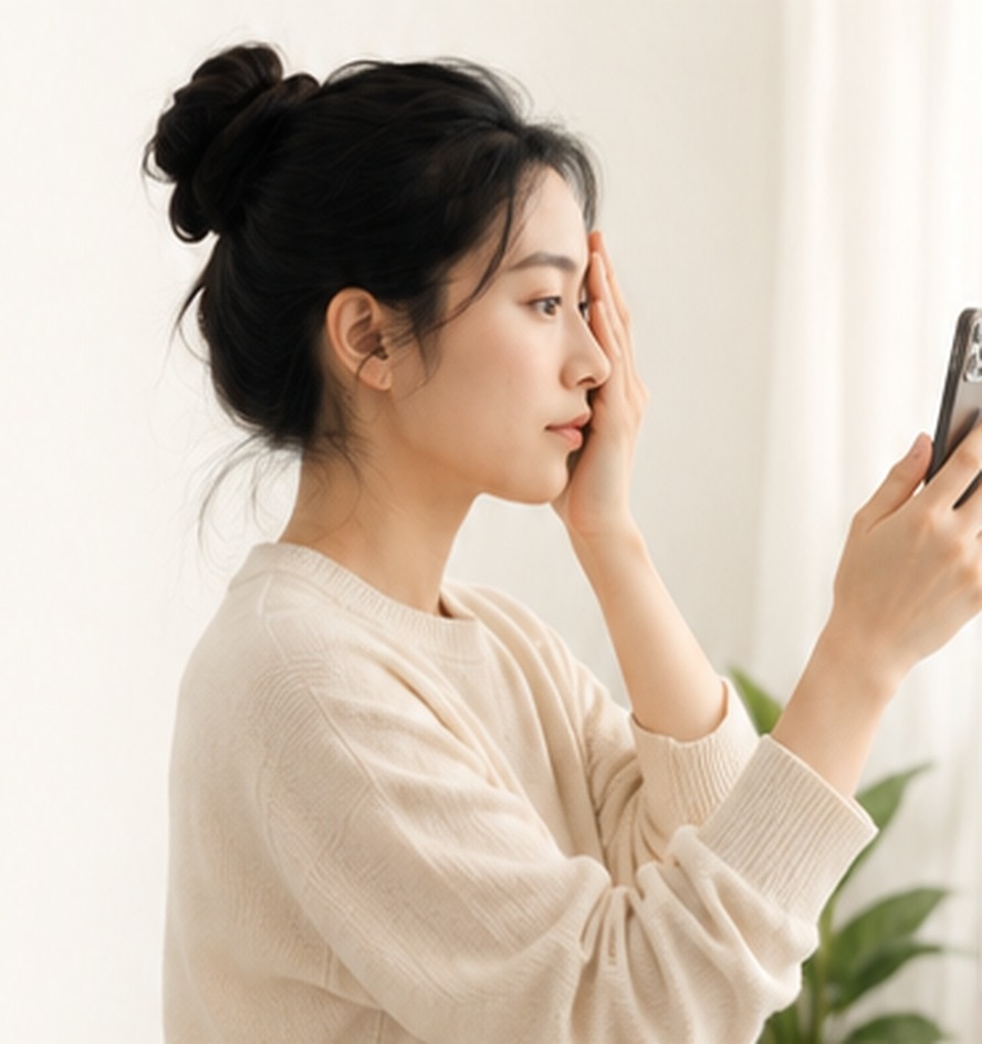 用户手持手机遮盖单眼,在家进行在线验光